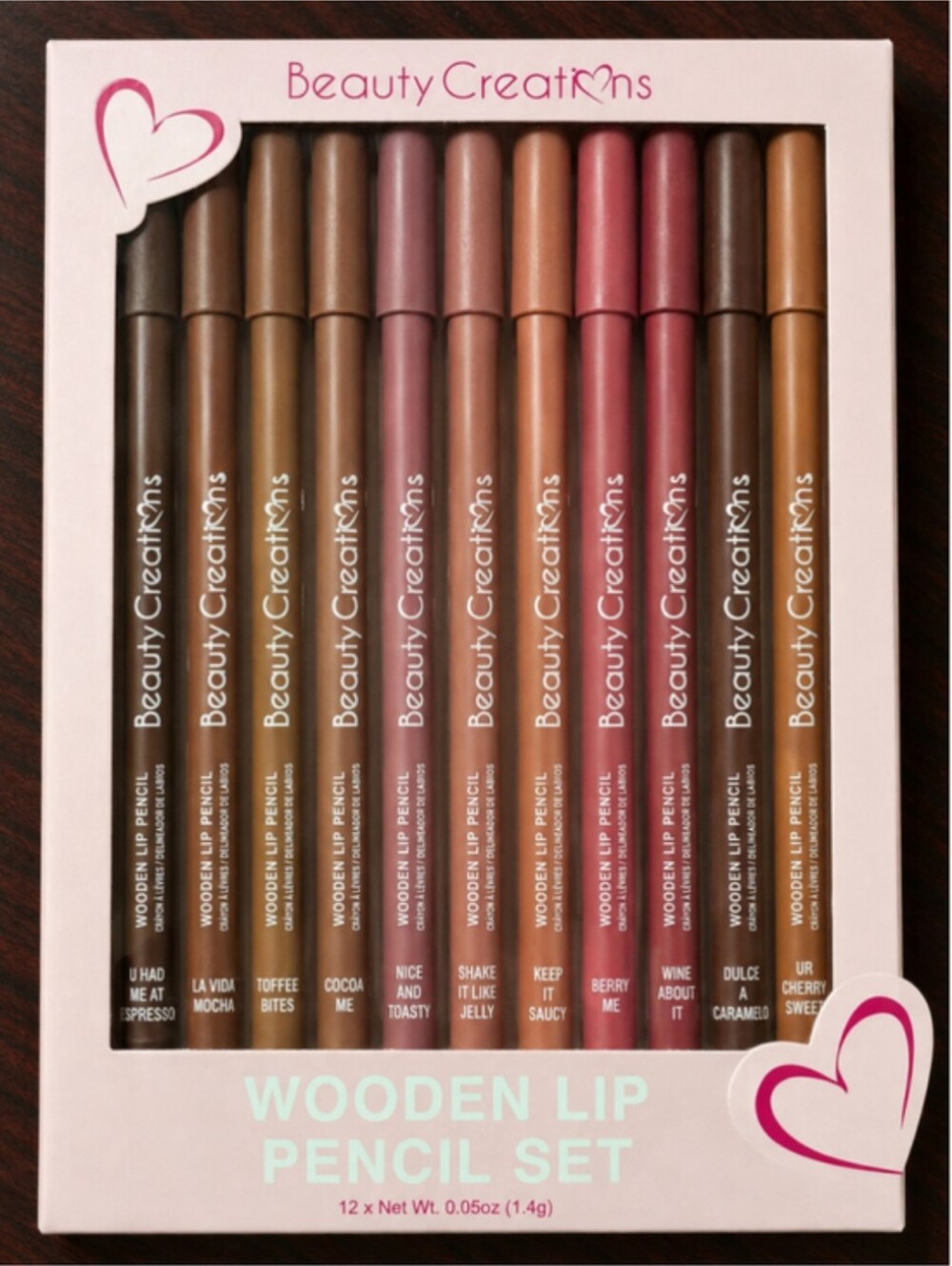Beauty Creations Wooden Lip Pencil Set - Neutral to Pink Shades